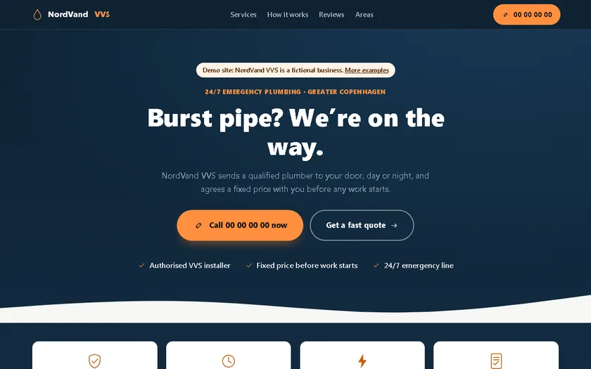Demo site for a fictional plumber, NordVand VVS